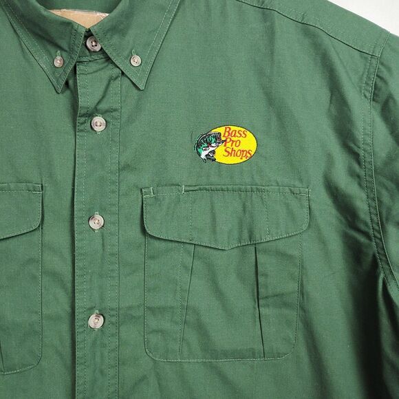 Bass Pro Shops Button-Up Shirt Men's XLT Green Embroidered Logo Short Slvs - Picture 3 of 9